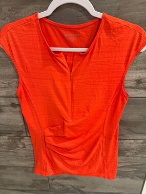 Athleta Bright Orange Zip Front Cap Sleeve Active Tank